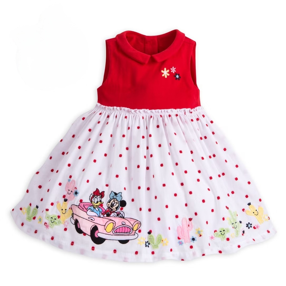 Disney Baby Minnie Mouse & Daisy Duck Floral Polka Dot Sleeveless Dress Sz 9-12M